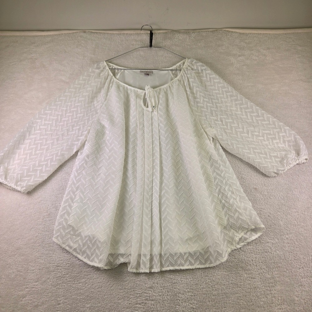 Roz & Ali White Textured Chevron Eyelash Blouse Woman 1X Long Sleeve Lined Top